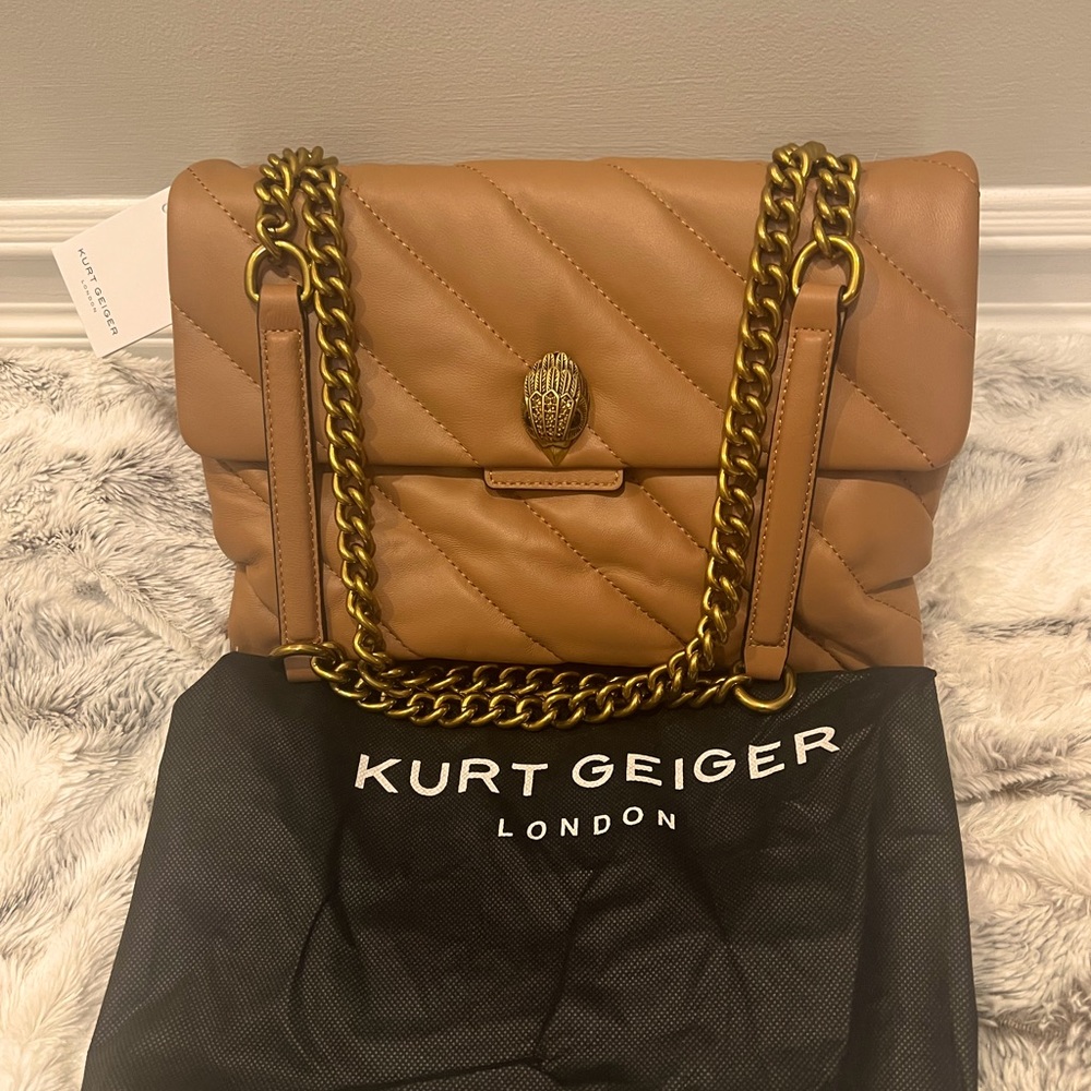 NWT Kurt Geiger camel leather handbag with chain strap crossbody or shoulder bag